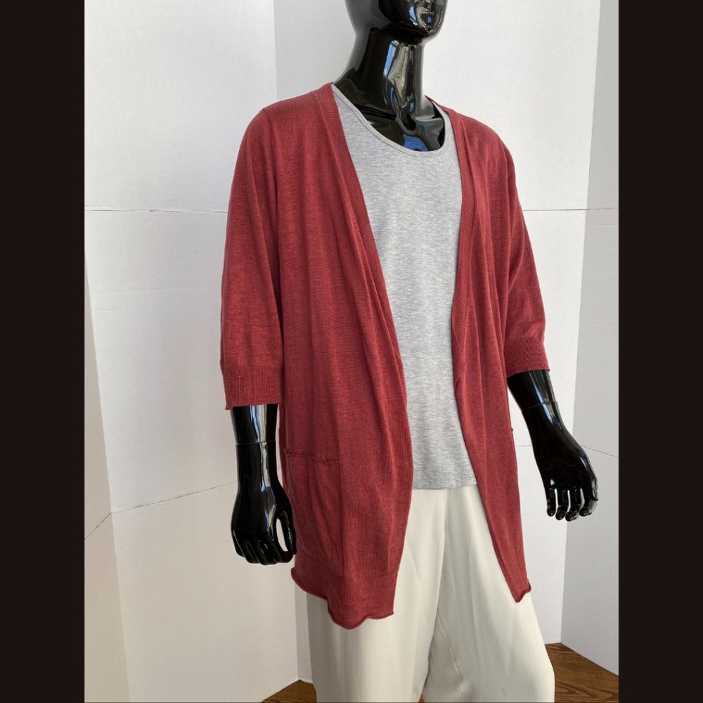 Eileen Fisher Woman Rust Rusty Mauve Rose Soft Linen Knit Cardigan Sz 2X